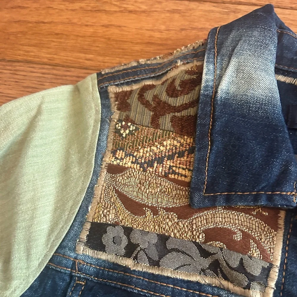 Whimsigoth tapestry patchwork denim jacket - Picture 8 of 15